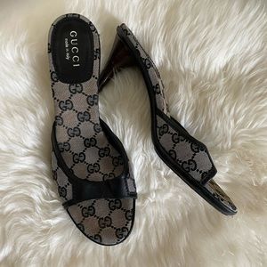 Vintage Gucci Monogram Open Toe Sandal Mule No Low Ballers- vintage heel!